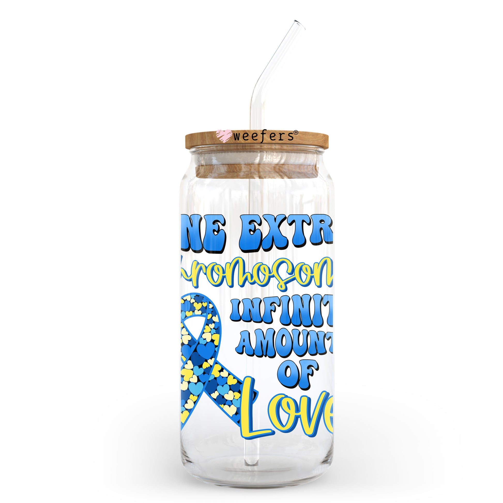 One Extra Chromosome Down Syndrome 20oz Libbey Glass Can UV DTF or Sublimation Wrap - Decal Transfer - Weefers