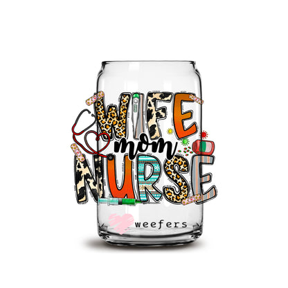 Wife Mom Nurse 16oz Libbey Glass Can UV DTF or Sublimation Wrap - Decal - Weefers