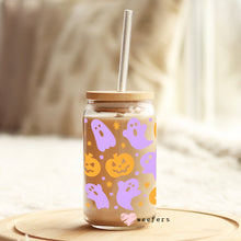 Load image into Gallery viewer, Purple and Orange Ghosts 16oz Libbey Glass Can UV-DTF or Sublimation Wrap - Decal
