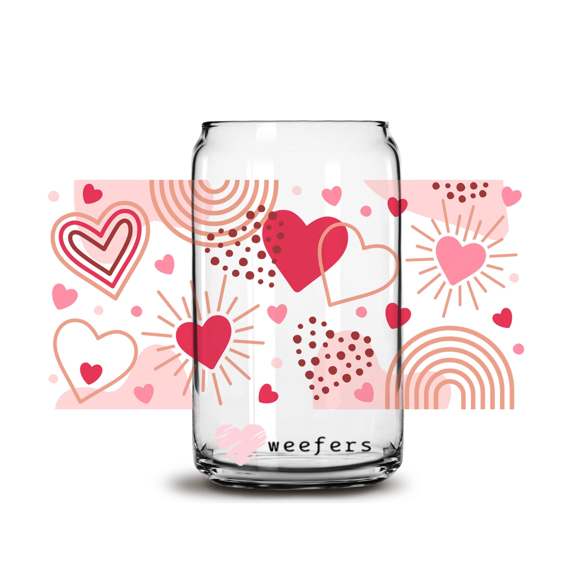 Rainbows and Hearts 16oz Libbey Glass Can UV DTF or Sublimation Wrap - Decal - Weefers