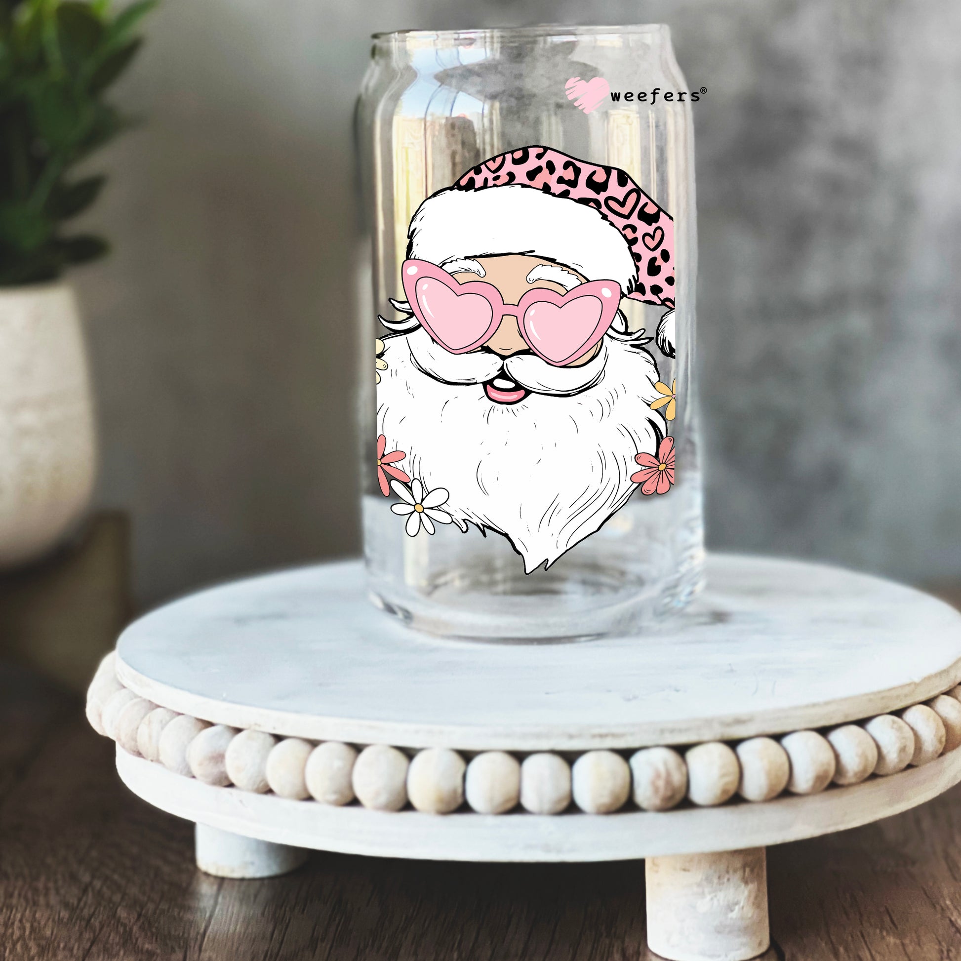 Groovy Pink Santa Christmas 16oz Libbey Glass Can UV DTF or Sublimation Cup Wrap - Decal Transfer - Weefers