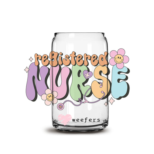 Retro Registered Nurse 16oz Libbey Glass Can UV DTF or Sublimation Wrap - Decal - Weefers