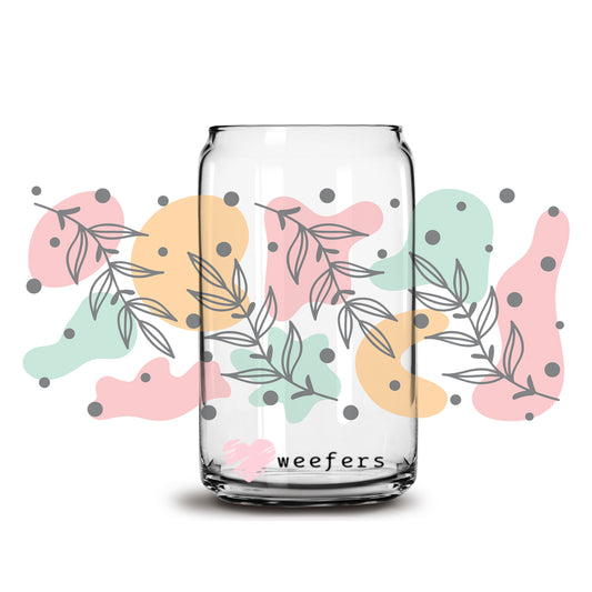 Pink Teal and Orange Leaves 16oz Libbey Glass Can UV DTF or Sublimation Wrap - Decal - Weefers