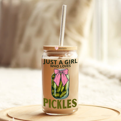 Just a Girl Who Loves Pickles 16oz Libbey Glass Can UV DTF or Sublimation Cup Wrap - Decal Transfers - Weefers