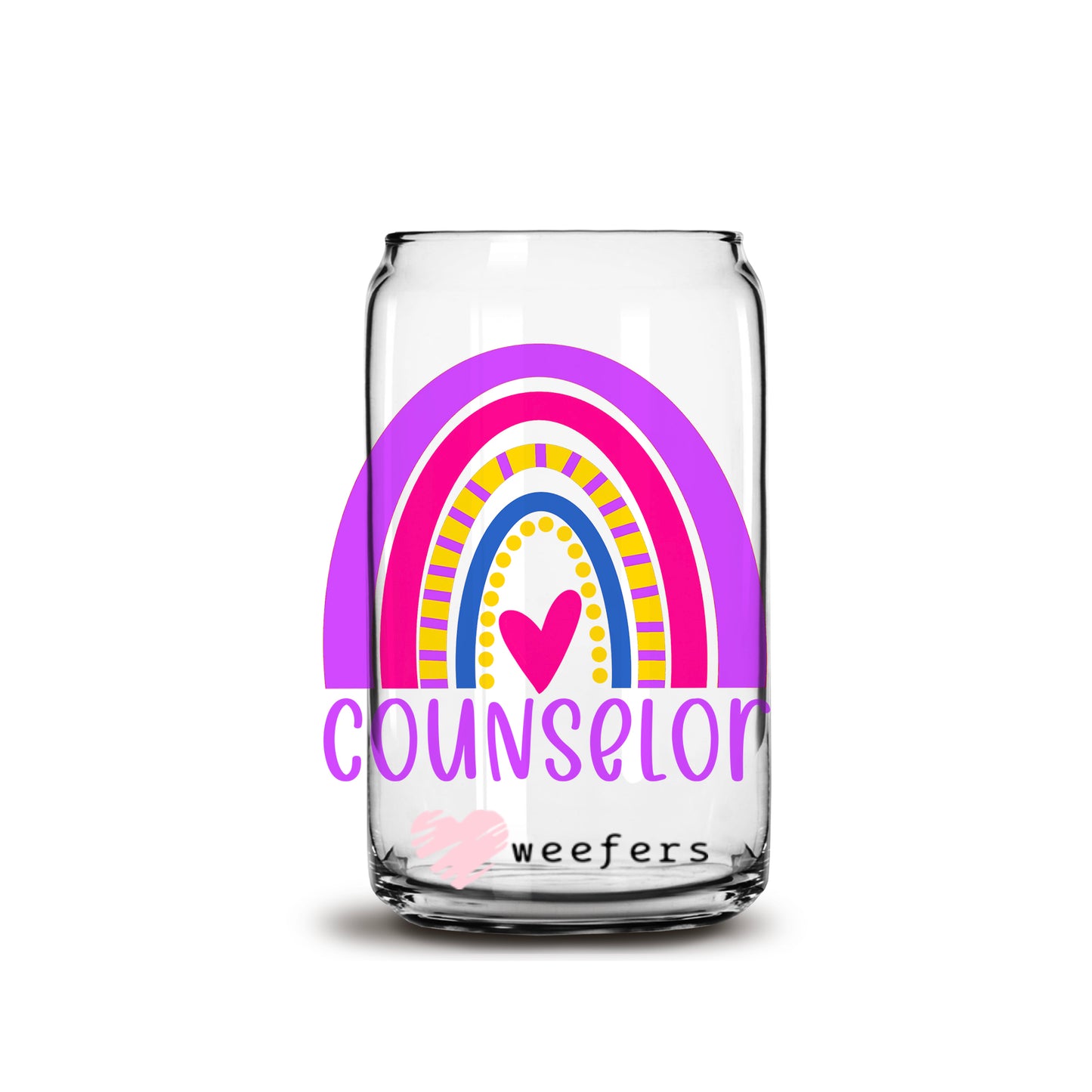 Counselor Rainbow 16oz Libbey Glass Can UV DTF or Sublimation Wrap - Decal - Weefers