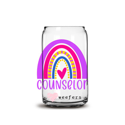 Counselor Rainbow 16oz Libbey Glass Can UV DTF or Sublimation Wrap - Decal - Weefers