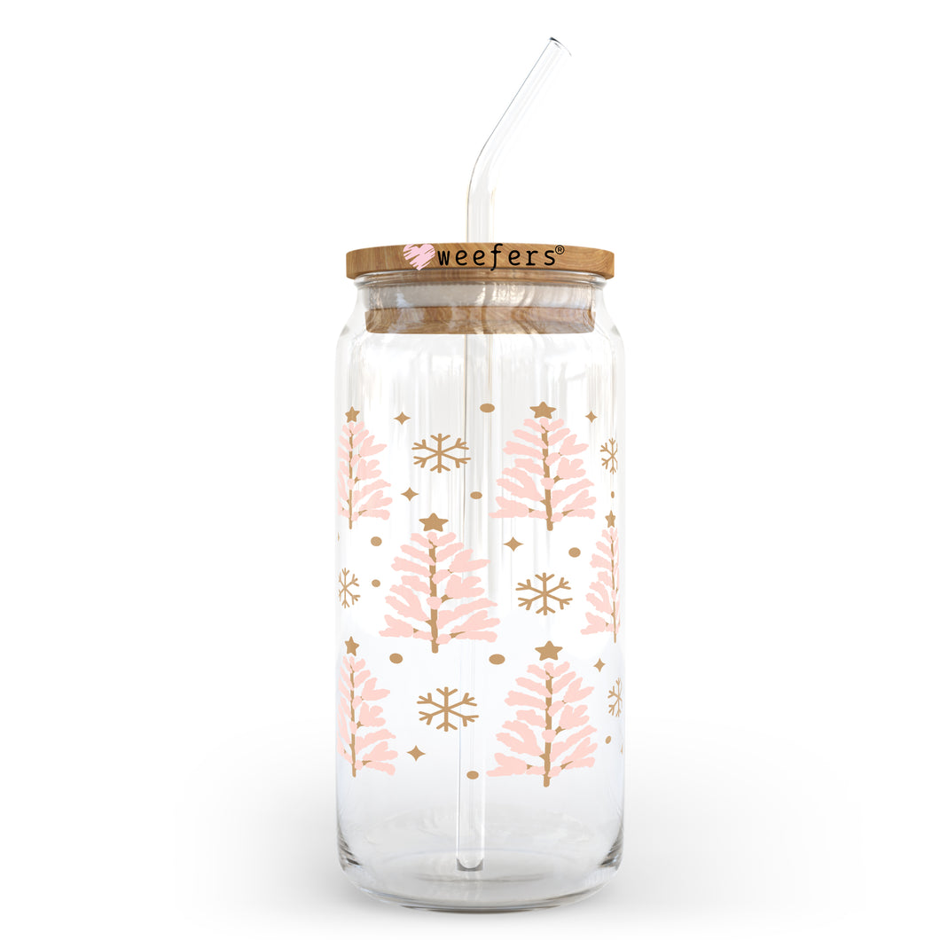 Christmas Blush Doodle Trees 20oz Libbey Glass Can, 34oz Hip Sip, 40oz Tumbler UVDTF or Sublimation Decal Transfer