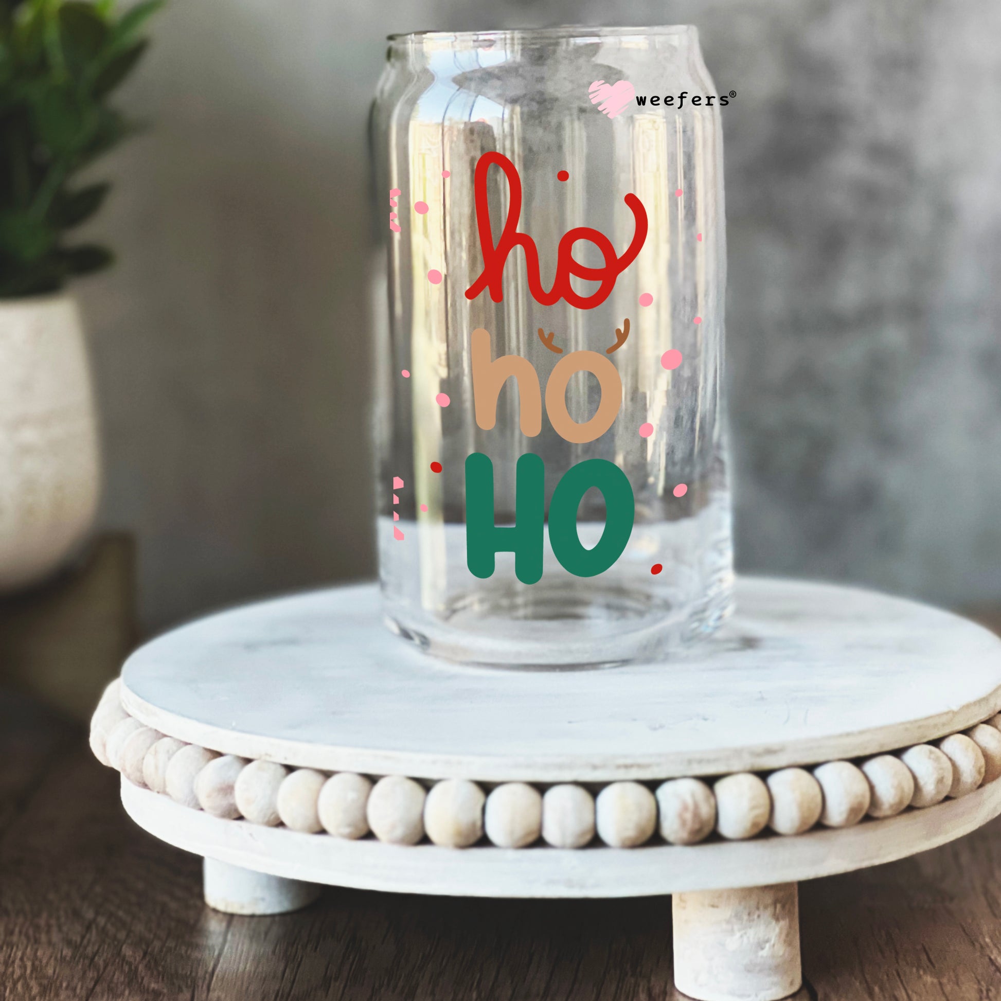 Ho Ho Ho Christmas 16oz Libbey Glass Can UV DTF or Sublimation Wrap - Decal - Weefers