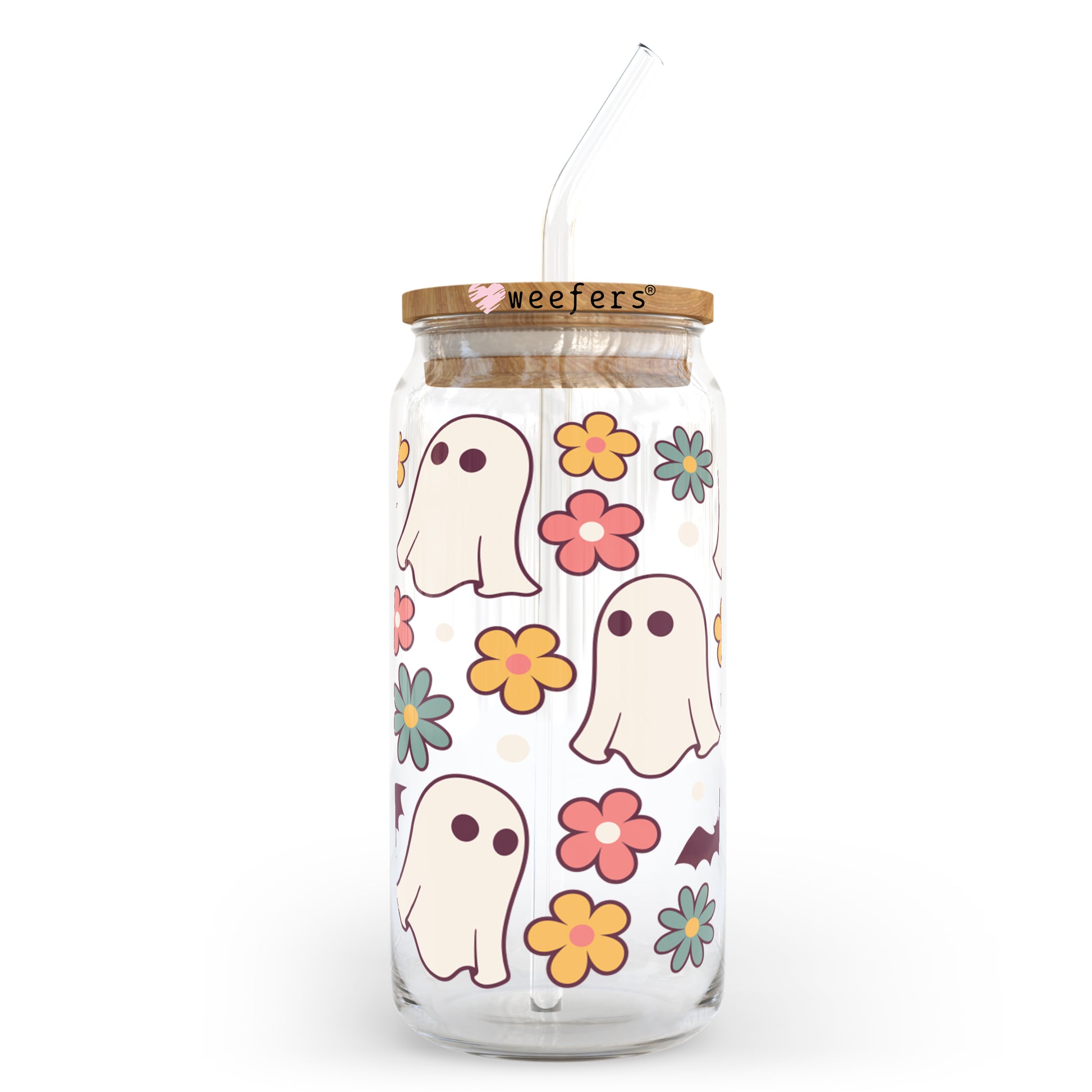 Retro Ghost and Daisies 20oz Libbey Glass Can, 34oz Hip Sip, 40oz Tumbler UV DTF or Sublimation Decal Transfer - Weefers