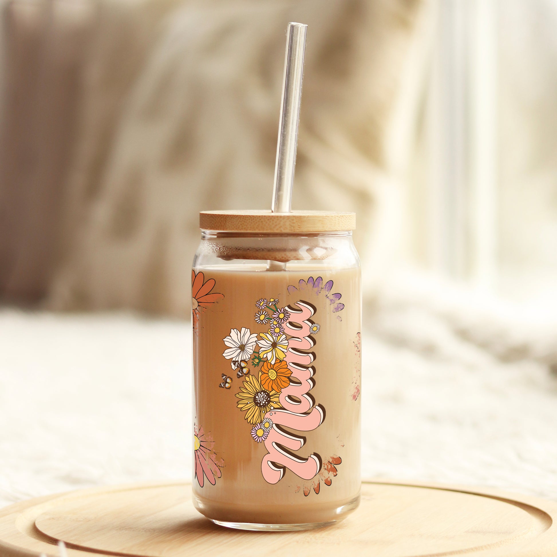 Mama Daisies Floral 16oz Libbey Glass Can UV DTF or Sublimation Cup Wrap - Decal Transfer - Weefers