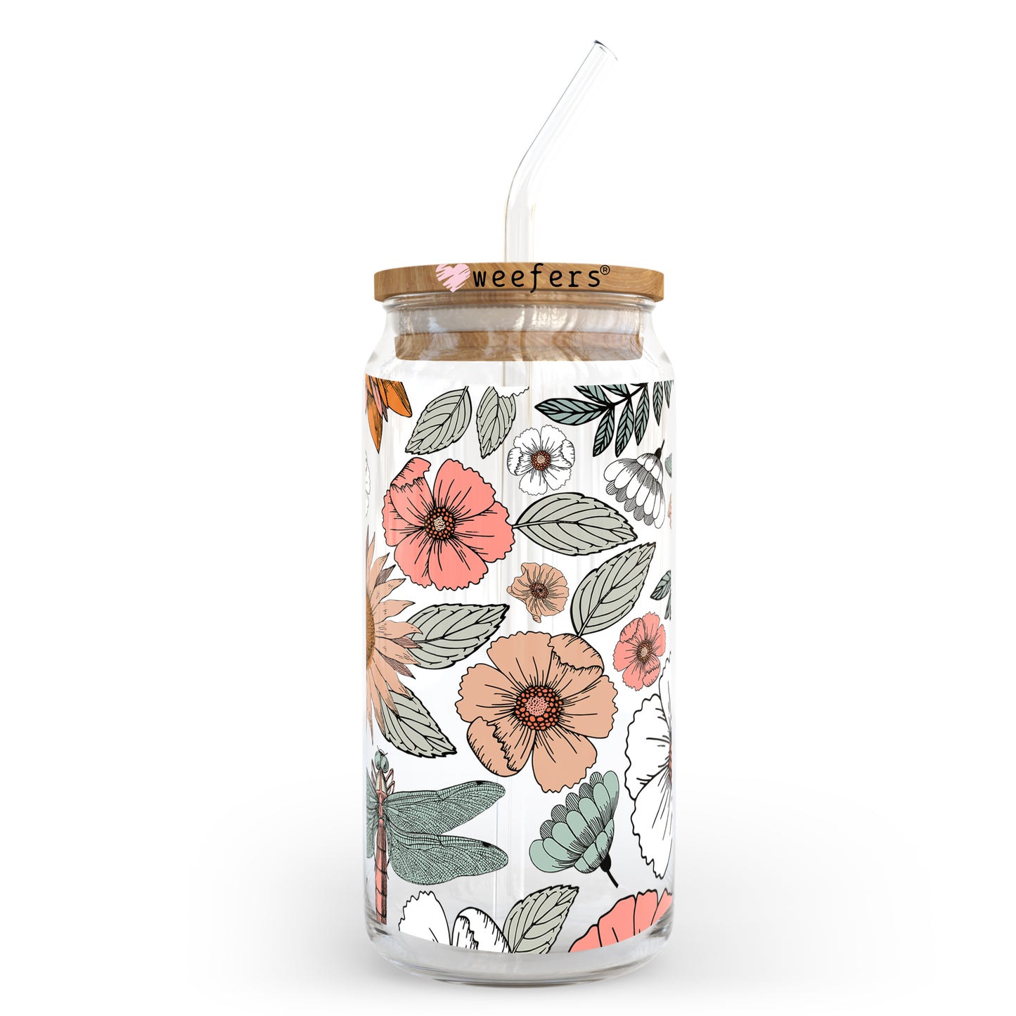 Boho Floral Garden 20oz Libbey Glass Can UV DTF or Sublimation Wrap - Decal - Weefers