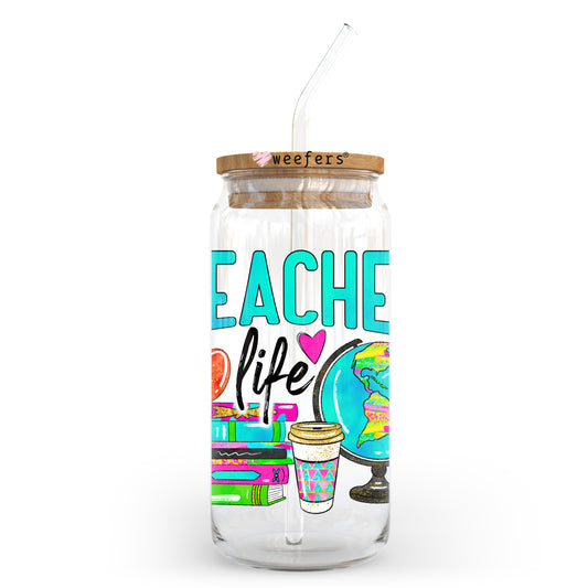 Teacher Life Globe 20oz Libbey Glass Can UV DTF or Sublimation Wrap - Decal Transfer - Weefers