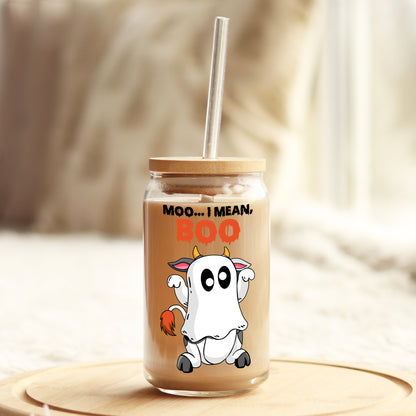 Moo I'm Mean Boo Halloween 16oz Libbey Glass Can UV DTF or Sublimation Wrap - Decal - Weefers