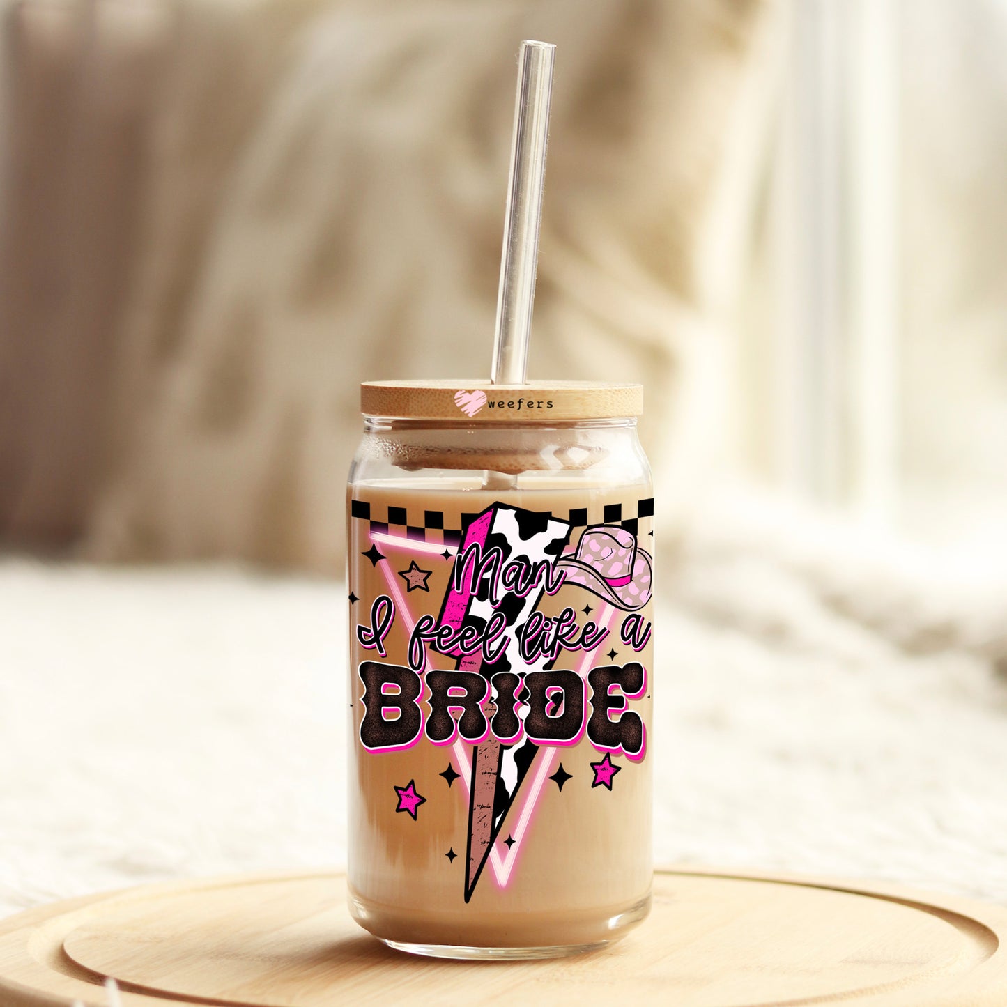 Western Bride 16oz Libbey Glass Can UV DTF or Sublimation Cup Wrap - Decal Transfer - Weefers