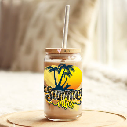 Summer Vibes Sunset 16oz Libbey Glass Can UV DTF or Sublimation Wrap - Decal - Weefers