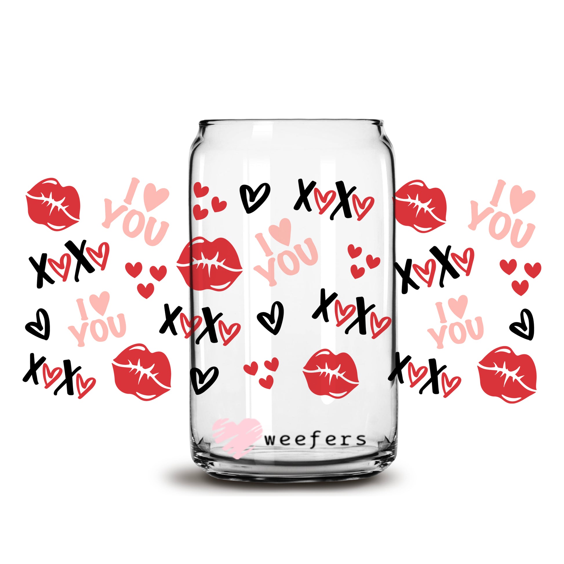 I Love You XOXO Valentine's Day 16oz Libbey Glass Can UV DTF or Sublimation Cup Wrap - Decal Transfer - Weefers