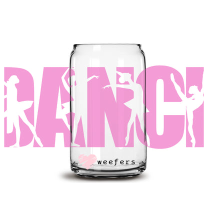 Dance Pink Silhouette 16oz Libbey Glass Can UV DTF or Sublimation Cup Wrap - Decal Transfer - Weefers