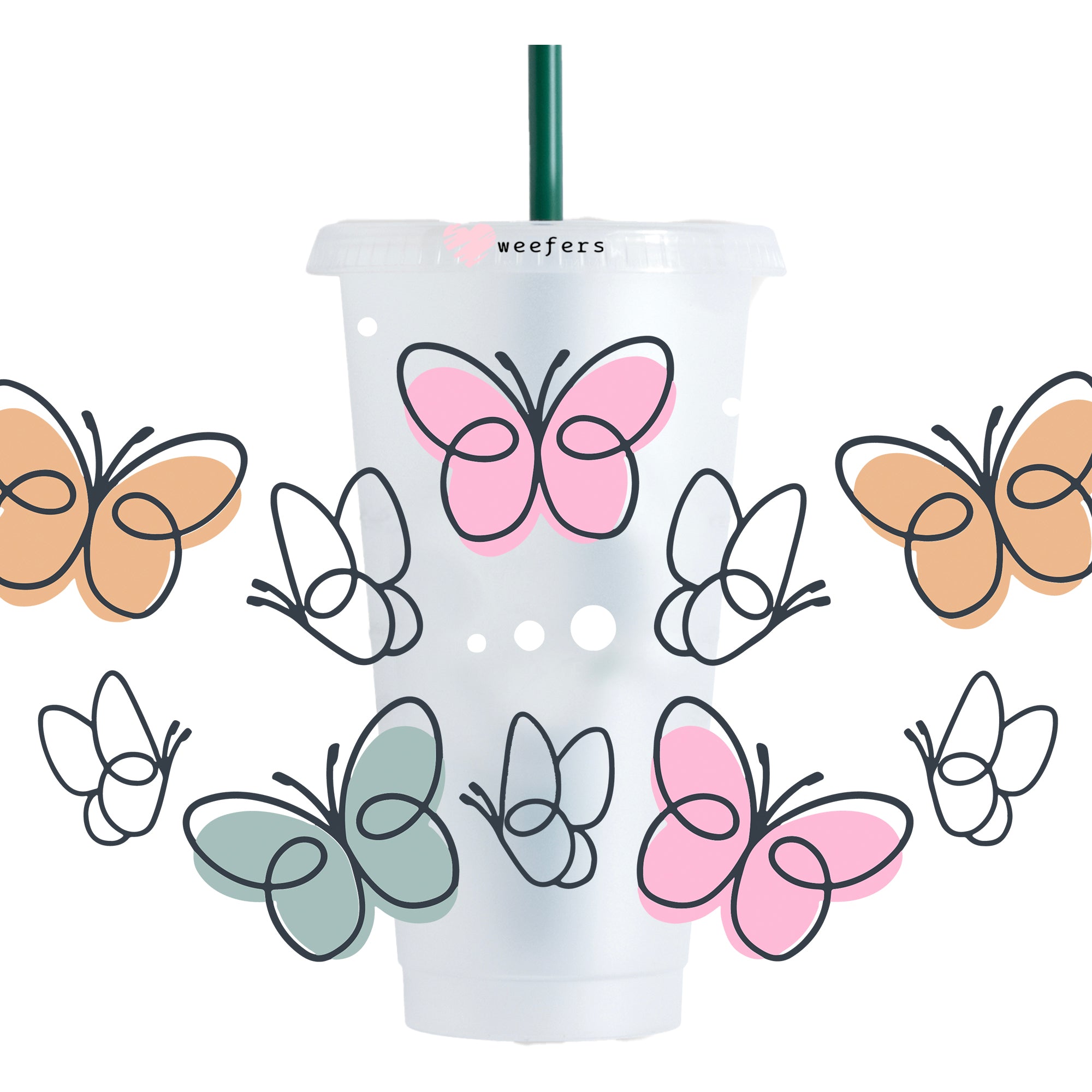 Social Butterfly 24 Oz Starbucks Cup With Lid and Straw, Butterfly