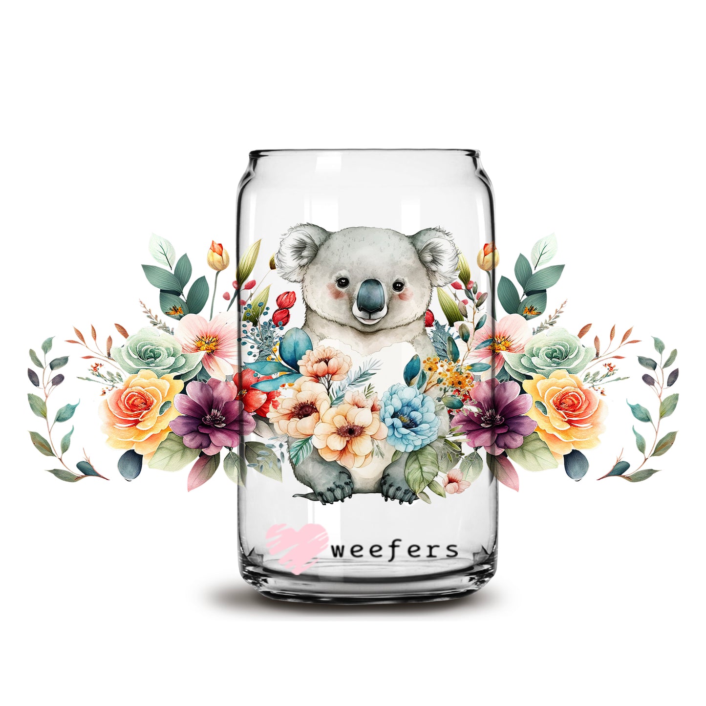 Koala Florals 16oz Libbey Glass Can UV DTF or Sublimation Cup Wrap - Decal Transfer - Weefers