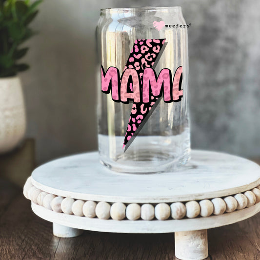 Pink Mama Lightening Bolt 16oz Libbey Glass Can UV DTF or Sublimation Cup Wrap - Decal Transfer - Weefers