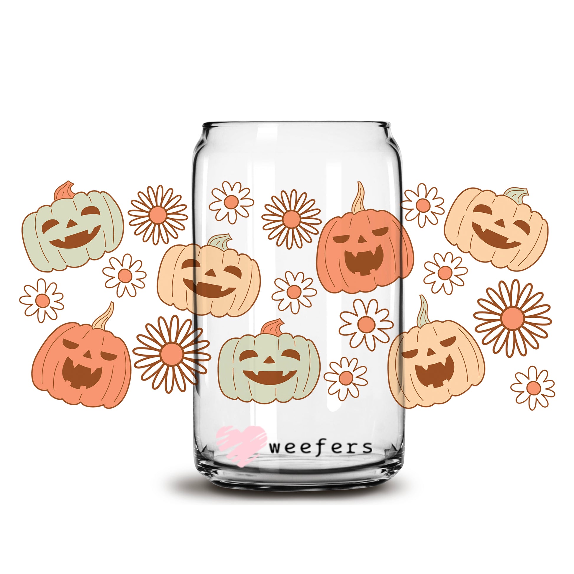 Happy Jack o' Lantern Pumpkins 16oz Libbey Glass Can UV DTF or Sublimation Wrap - Decal - Weefers