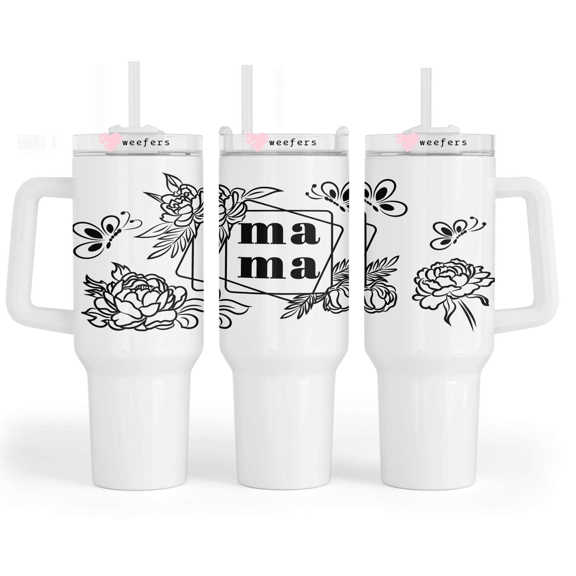 Black Floral Mama 40oz Tumbler UV DTF or Sublimation Wrap - Decal - Weefers