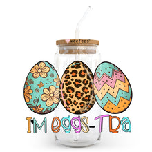 Load image into Gallery viewer, a mason jar filled with decorated eggs and the words i&#39;m eggs - t
