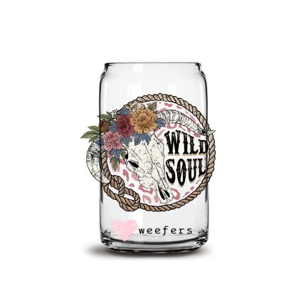 Wild Soul Cow Skull Retro 16oz Libbey Glass Can UV DTF or Sublimation Decal Transfer - Weefers