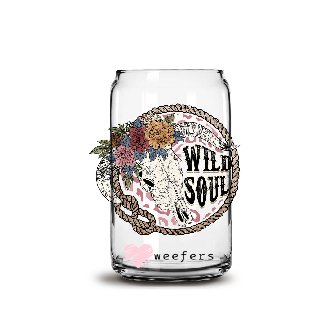 Wild Soul Cow Skull Retro 16oz Libbey Glass Can UV-DTF or Sublimation Decal Transfer