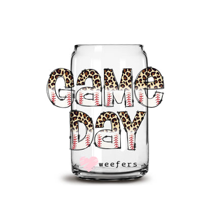 Game Day Cheetah Baseball 16oz Libbey Glass Can UV DTF or Sublimation Wrap - Decal - Weefers