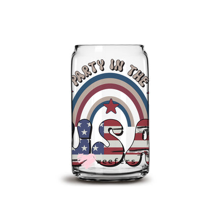 4th of July Party in the USA 16oz Libbey Glass Can UV DTF or Sublimation Wrap - Decal - Weefers