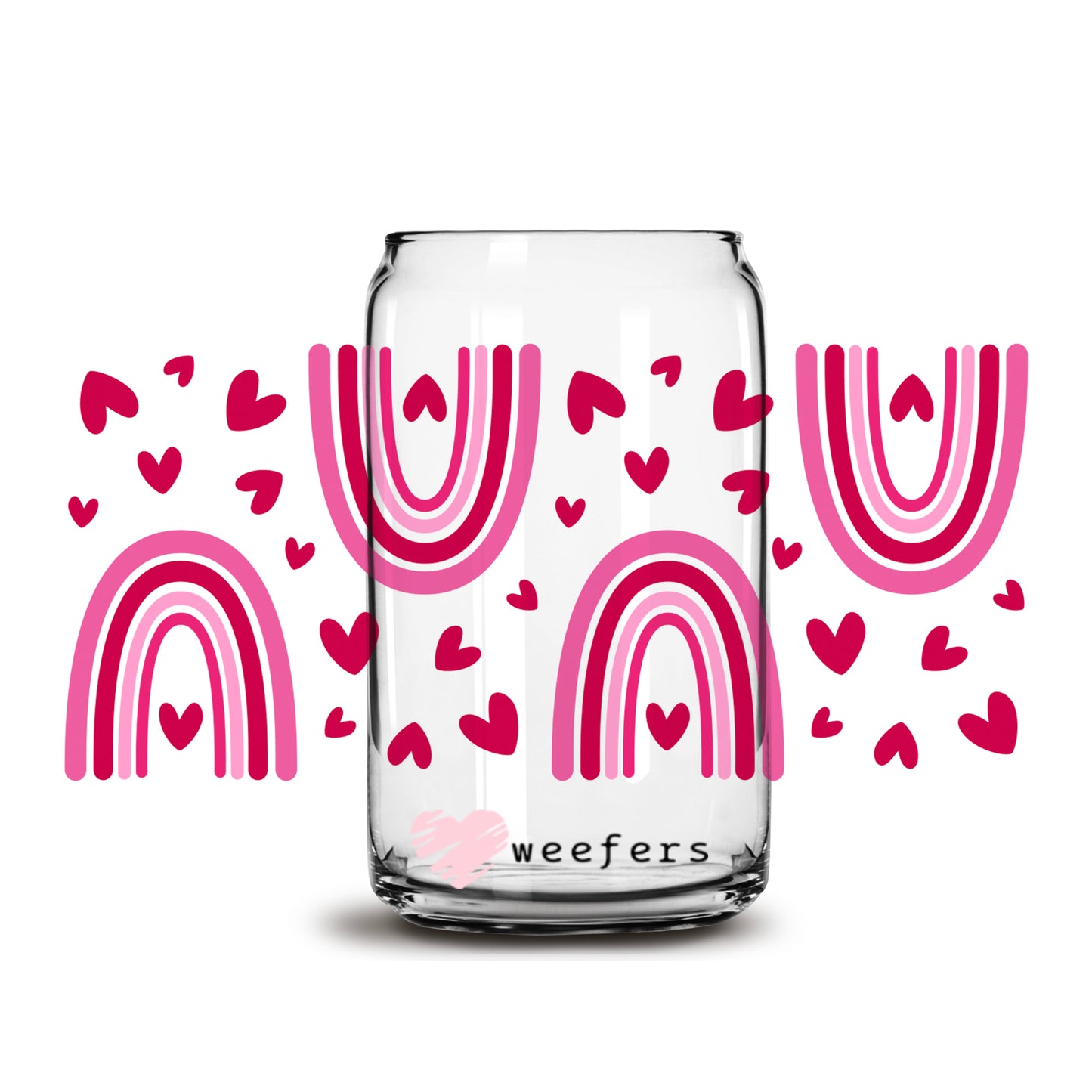 Valentine's Day Rainbows and Hearts 16oz Libbey Glass Can UV DTF or Sublimation Cup Wrap - Decal Transfer - Weefers