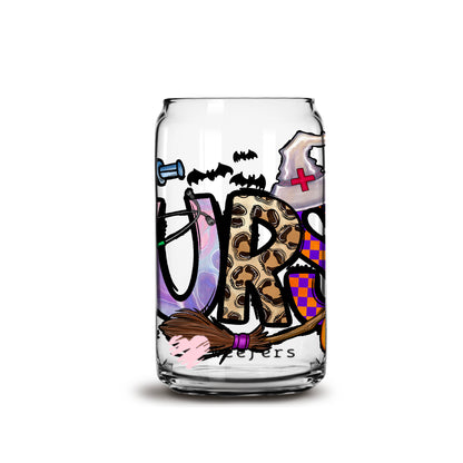 Nurse Halloween 16oz Libbey Glass Can UV DTF or Sublimation Wrap - Decal - Weefers