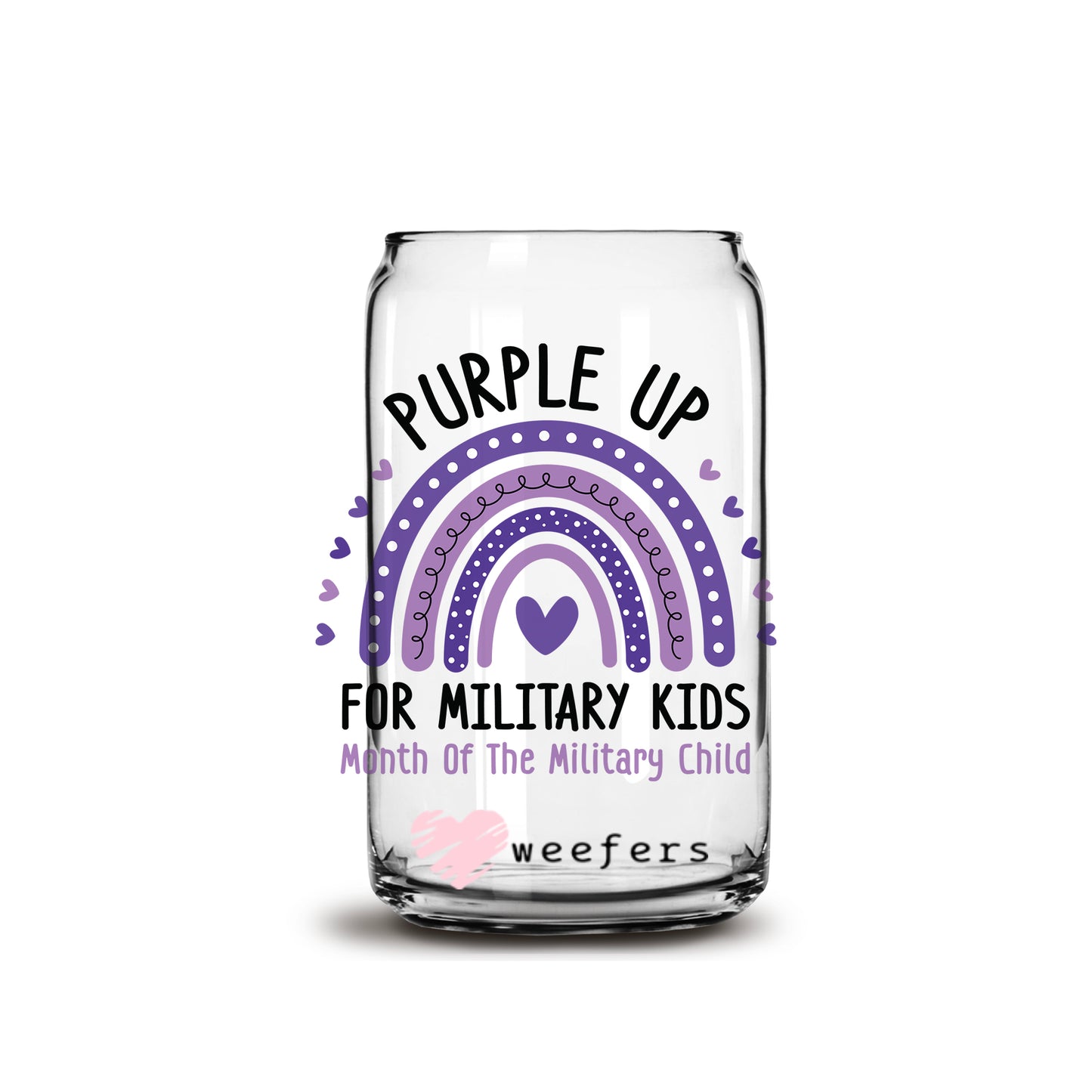 Purple Up for Military Kids 16oz Libbey Glass Can UV DTF or Sublimation Wrap - Decal - Weefers