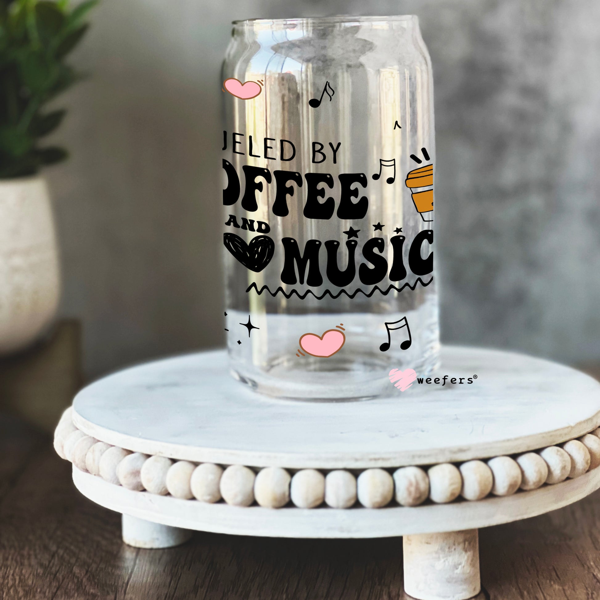 Fueled by Coffee and Music Libbey Glass Can UV DTF or Sublimation Wrap - Decal - Weefers