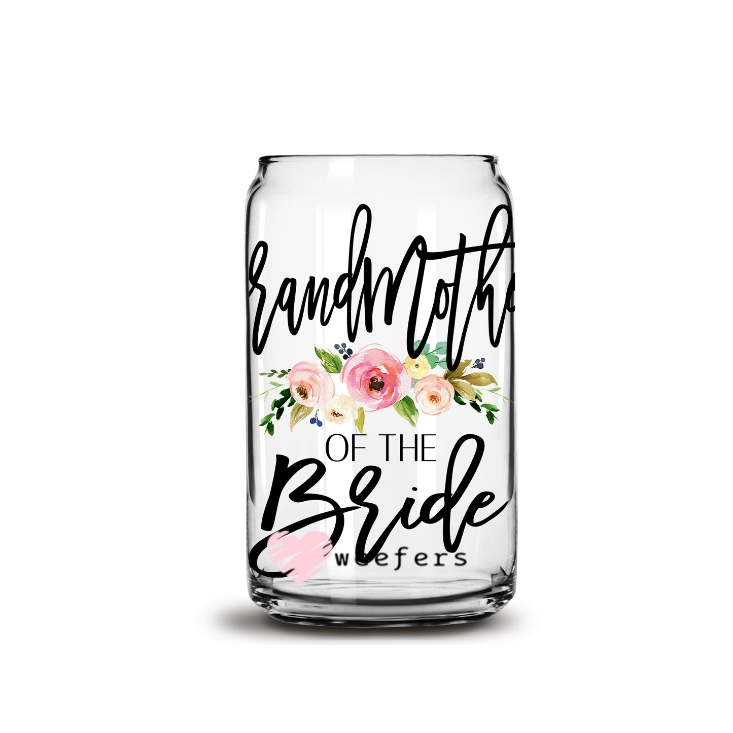 Grandmother of the Bride Blush Floral 16oz Libbey Glass Can UV DTF or Sublimation Wrap - Decal - Weefers