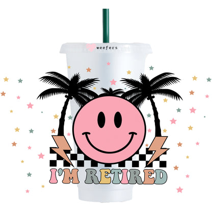 Retro Smile I'm Retried 24oz UV DTF Cold Cup Wrap - Ready to apply Wrap - NO HOLE - Weefers