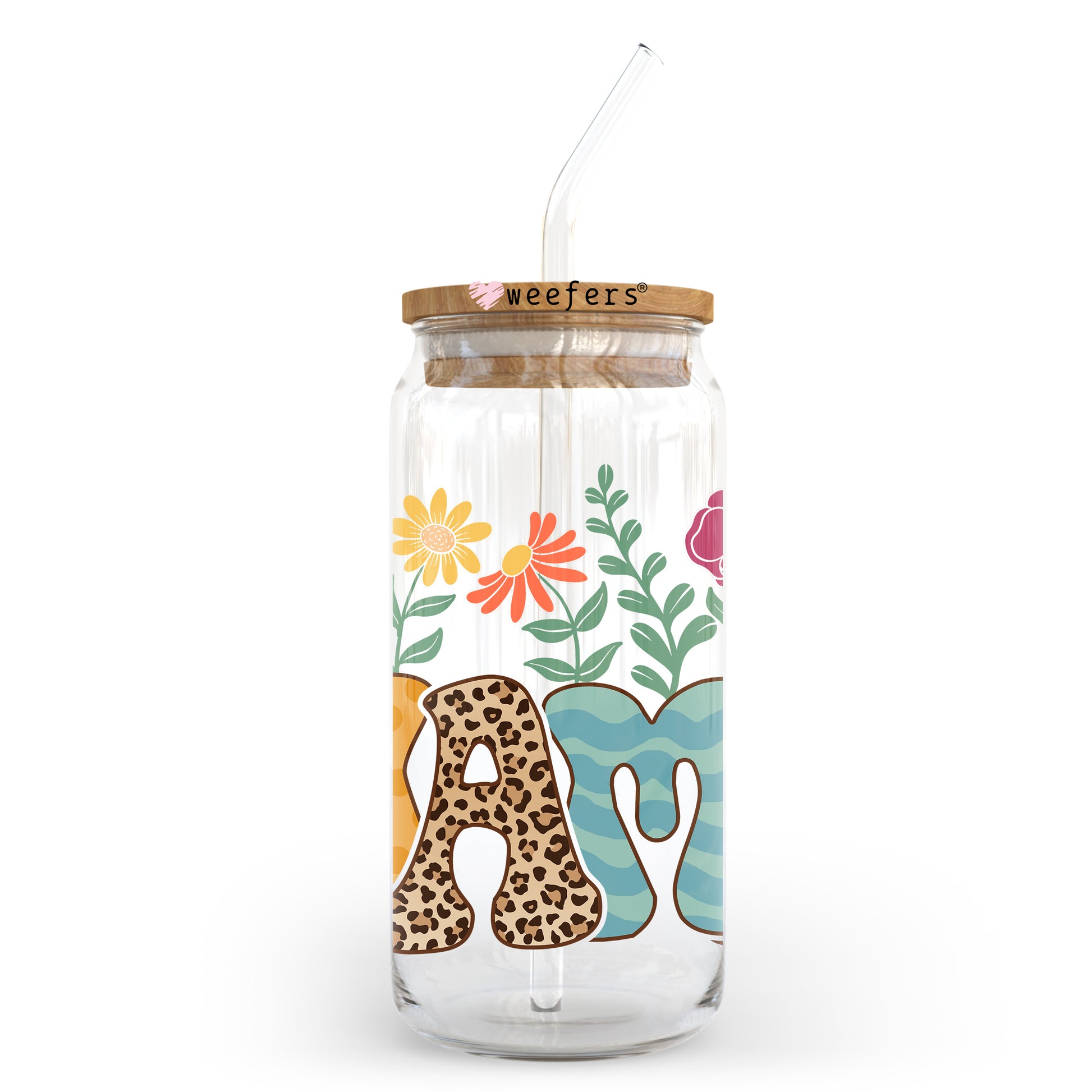 Mama Floral Leopard 20oz Libbey Glass Can UV DTF or Sublimation Wrap - Decal - Weefers