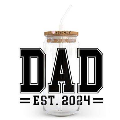 Dad Est Lines 2024 20oz Libbey Glass Can UV DTF or Sublimation Wrap - Decal - Weefers