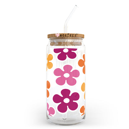 Bright Retro Flowers 20oz Libbey Glass Can UV DTF or Sublimation Wrap - Decal - Weefers