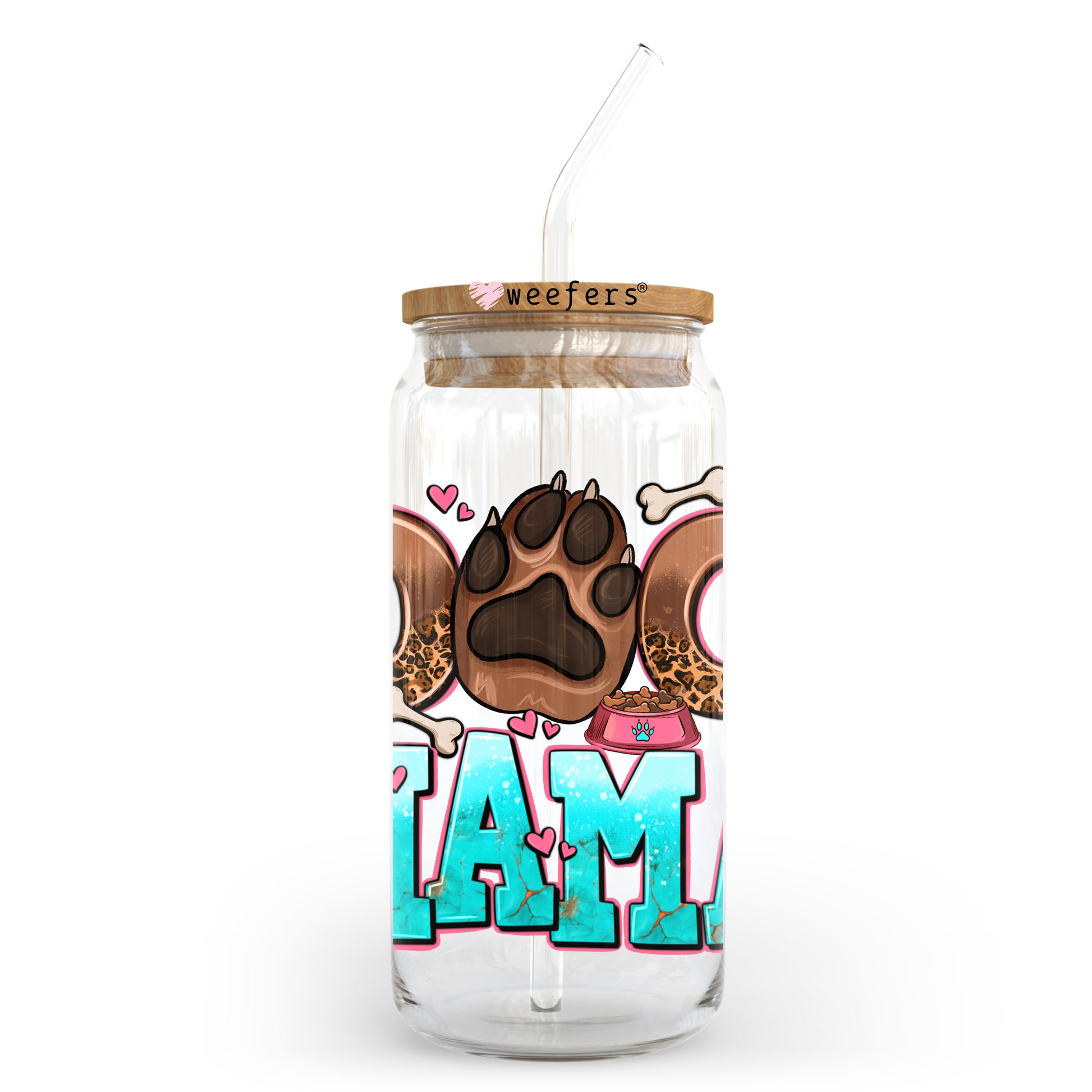 Dog Mama Teal 20oz Libbey Glass Can UV DTF or Sublimation Wrap - Decal Transfer - Weefers