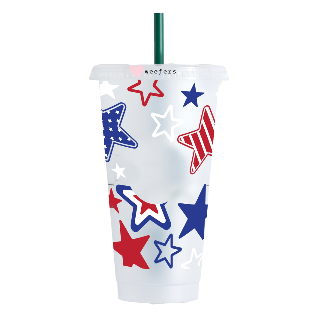 4th of July Stars 24oz UV-DTF Cold Cup Wrap - Ready to apply Wrap - HOLE