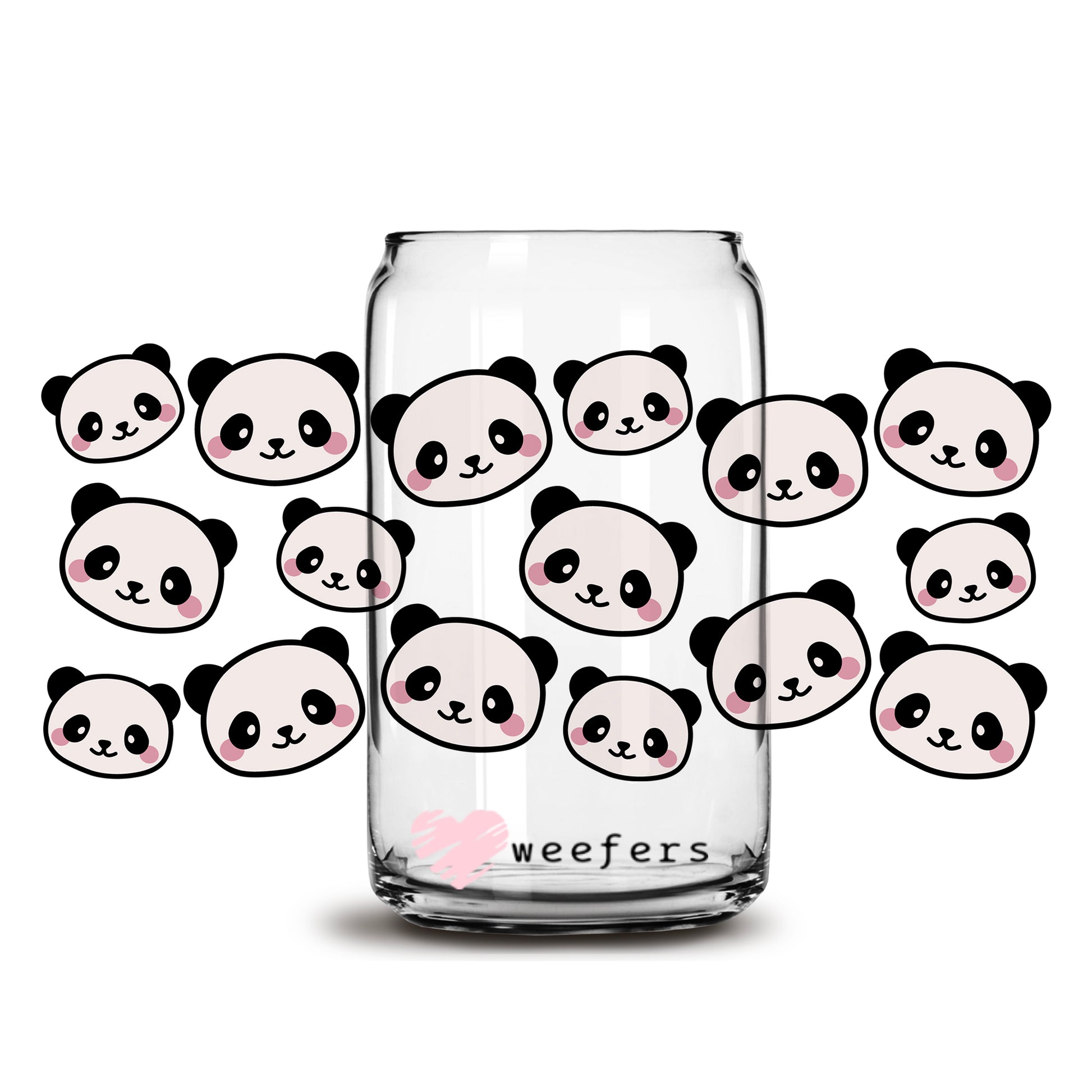 Cute Panda Faces 16oz Libbey Glass Can UV DTF or Sublimation Wrap - Decal - Weefers