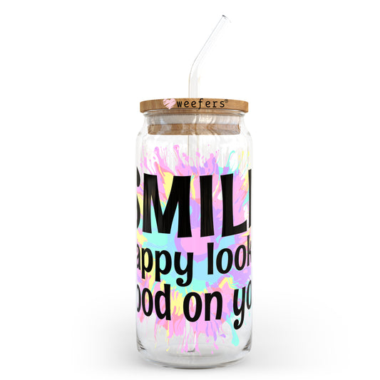 Smile Happy Looks Good on You 20oz Libbey Glass Can, 34oz Hip Sip, 40oz Tumbler UV DTF or Sublimation Decal Transfer Weefers
