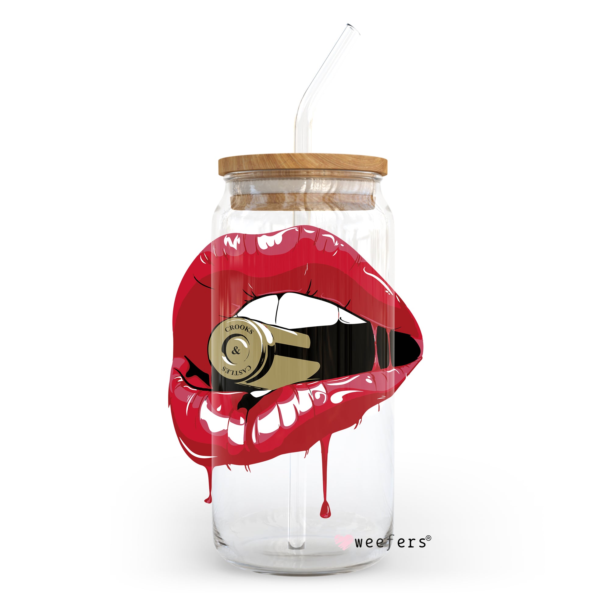 Bullet Red Lips 20oz Libbey Glass Can, 34oz Hip Sip, 40oz Tumbler UV DTF or Sublimation Decal Transfer - Weefers