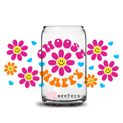 Choose Happy Retro Flowers Libbey Glass Can Wrap UV DTF Sublimation Transfers - Weefers