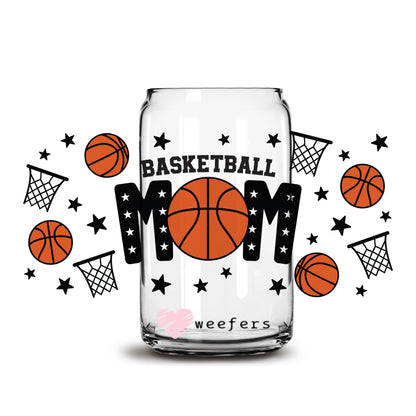 Basketball Mom Hoops and Balls 16oz Libbey Glass Can UV DTF or Sublimation Wrap - Decal - Weefers