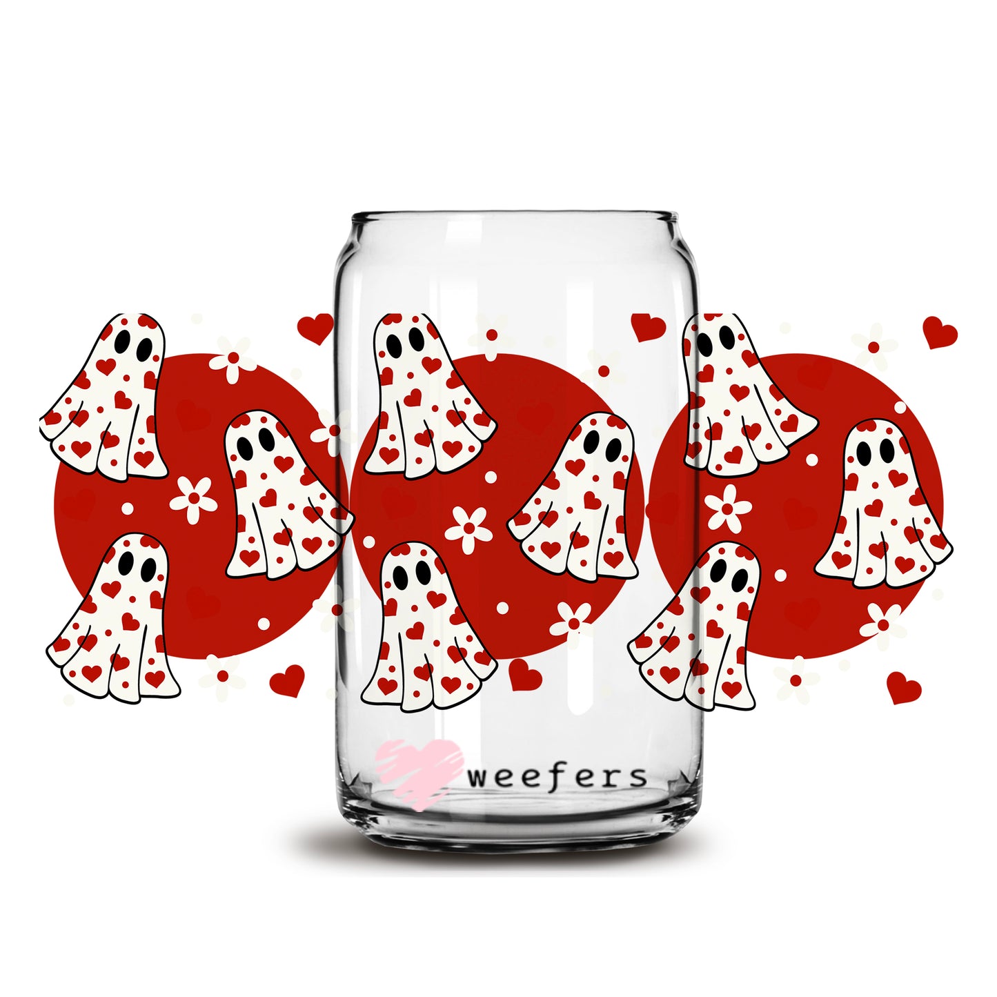 Valentine Ghosts 16oz Libbey Glass Can UV DTF or Sublimation Cup Wrap - Decal Transfer - Weefers