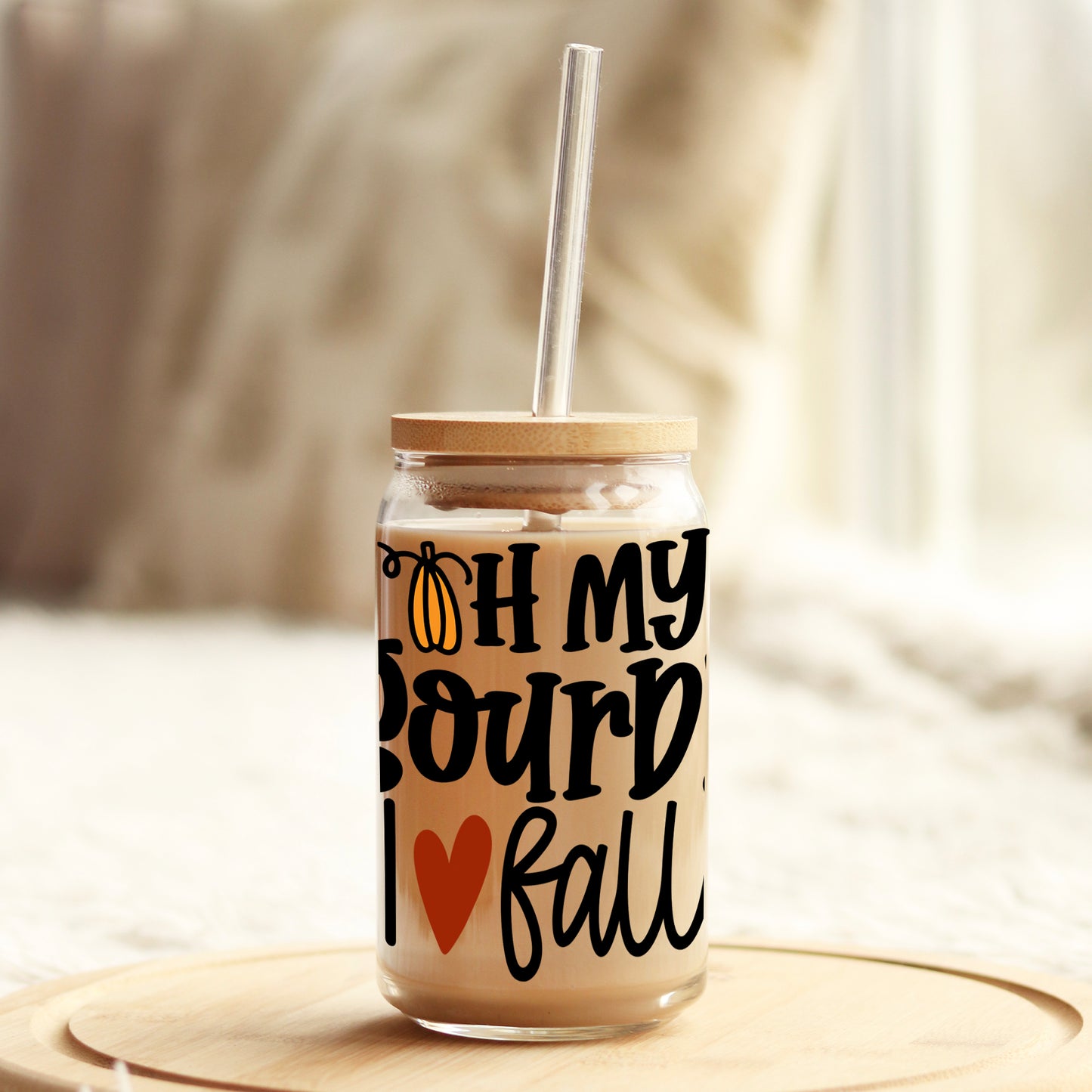 Oh My Gourd I Love Fall  16oz Libbey Glass Can UV DTF or Sublimation Wrap - Decal - Weefers