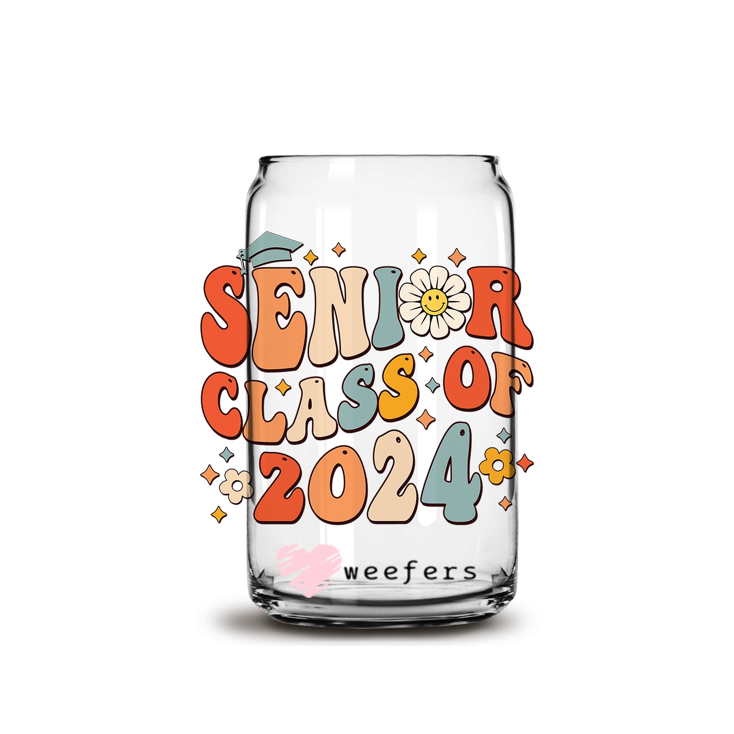 Retro Senior Class of 2024 16oz Libbey Glass Can UV DTF or Sublimation Wrap - Decal - Weefers